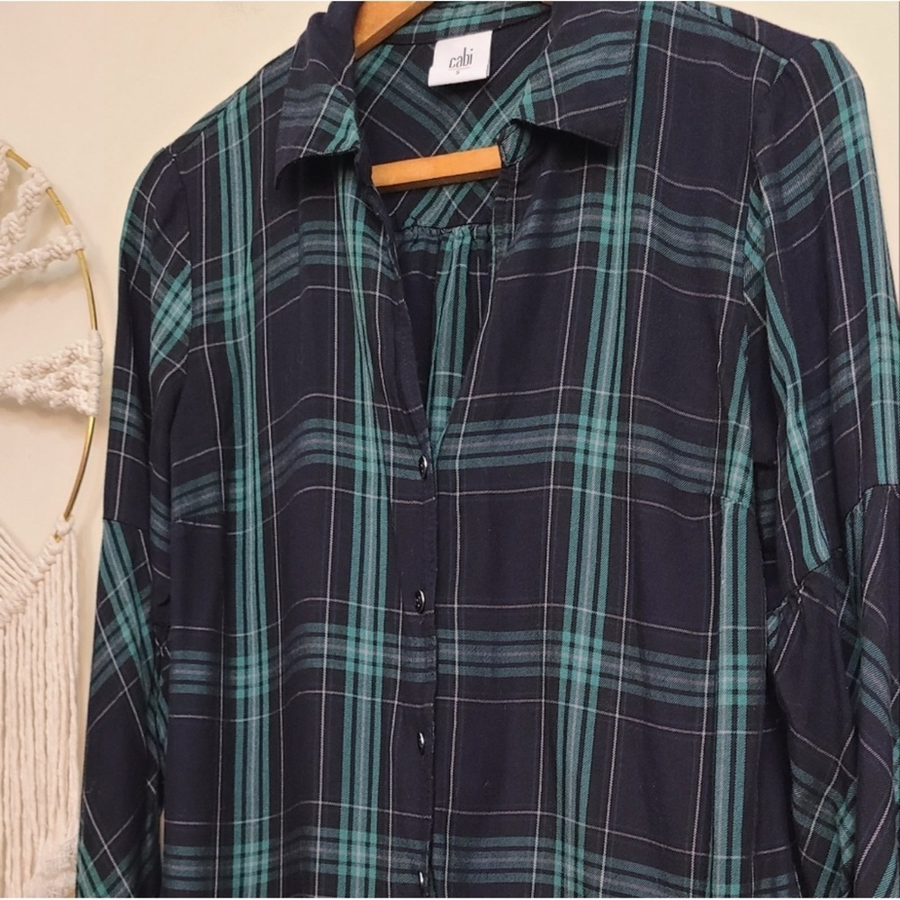 Cabi Big Sur Plaid Shirt Green Navy Blue Size Small - Picture 8 of 11